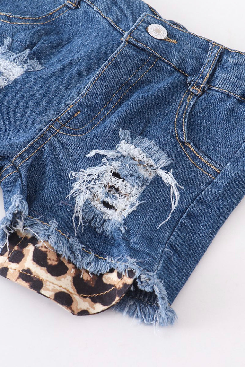 Leopard Denim Shorts Set