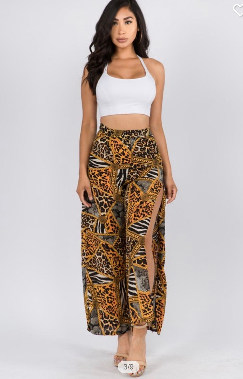 Animal Print Slit Side Pants