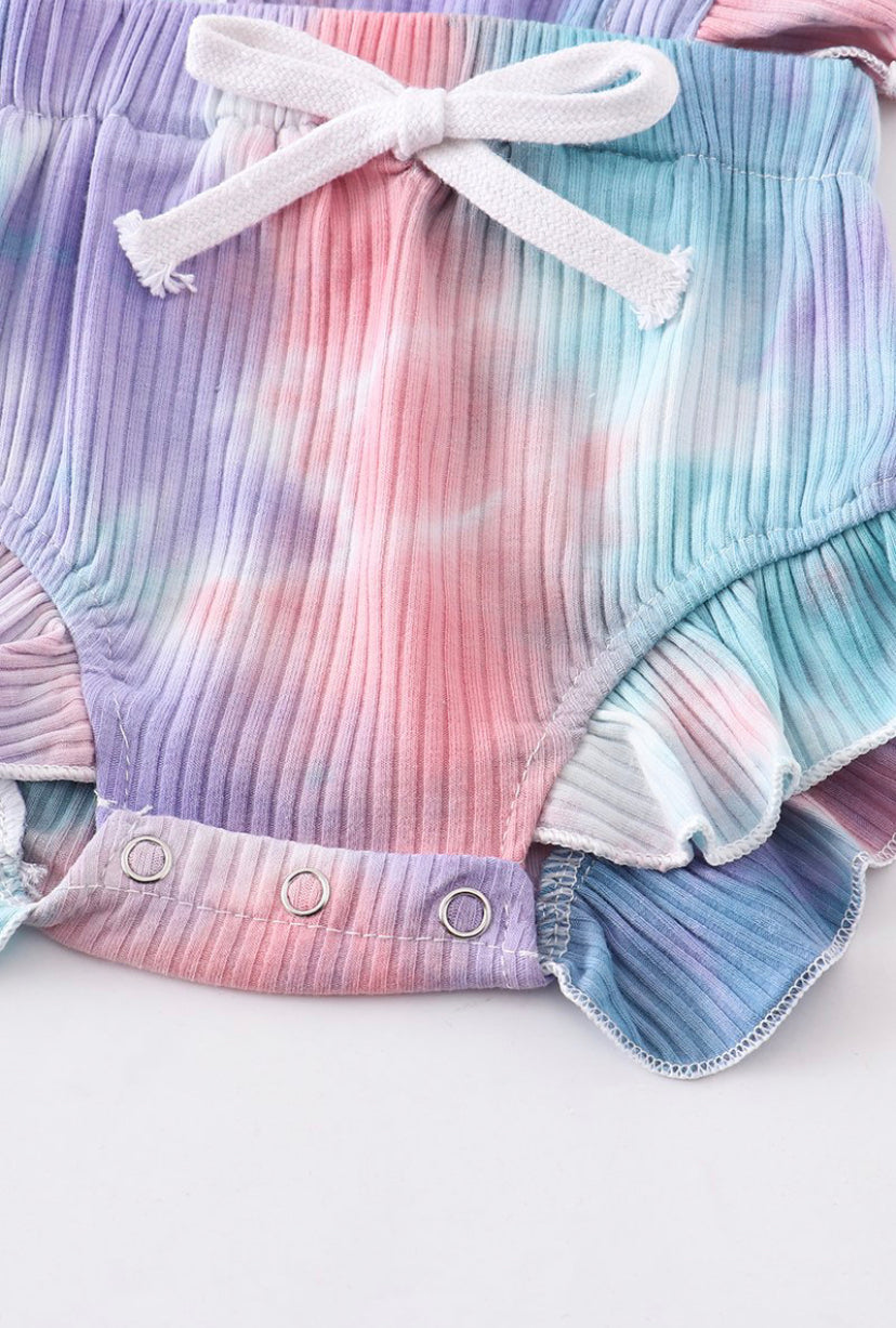 Tie Dye Flutter Baby Romper With Bow