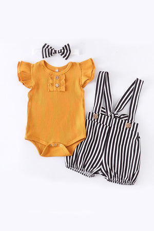 Mustard/Stripe Suspended Shorts Baby Set