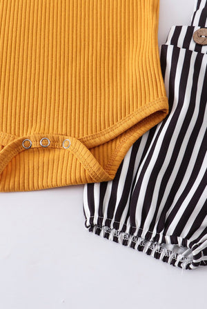 Mustard/Stripe Suspended Shorts Baby Set