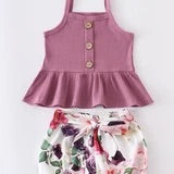 Lavender/Green Floral 2 Piece Shorts Set