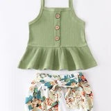 Lavender/Green Floral 2 Piece Shorts Set