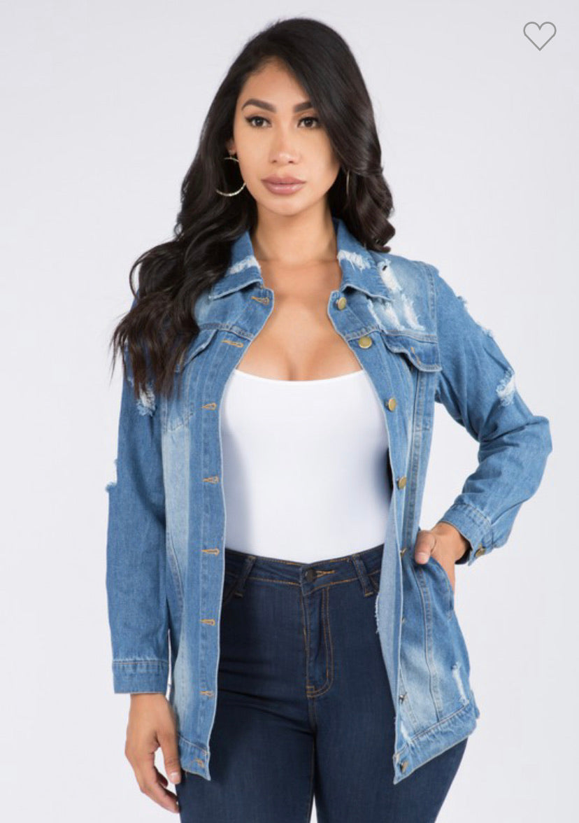 Distressed Denim Jean Jacket