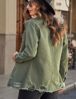 Ripped Denim Tunic Shirt/Jacket