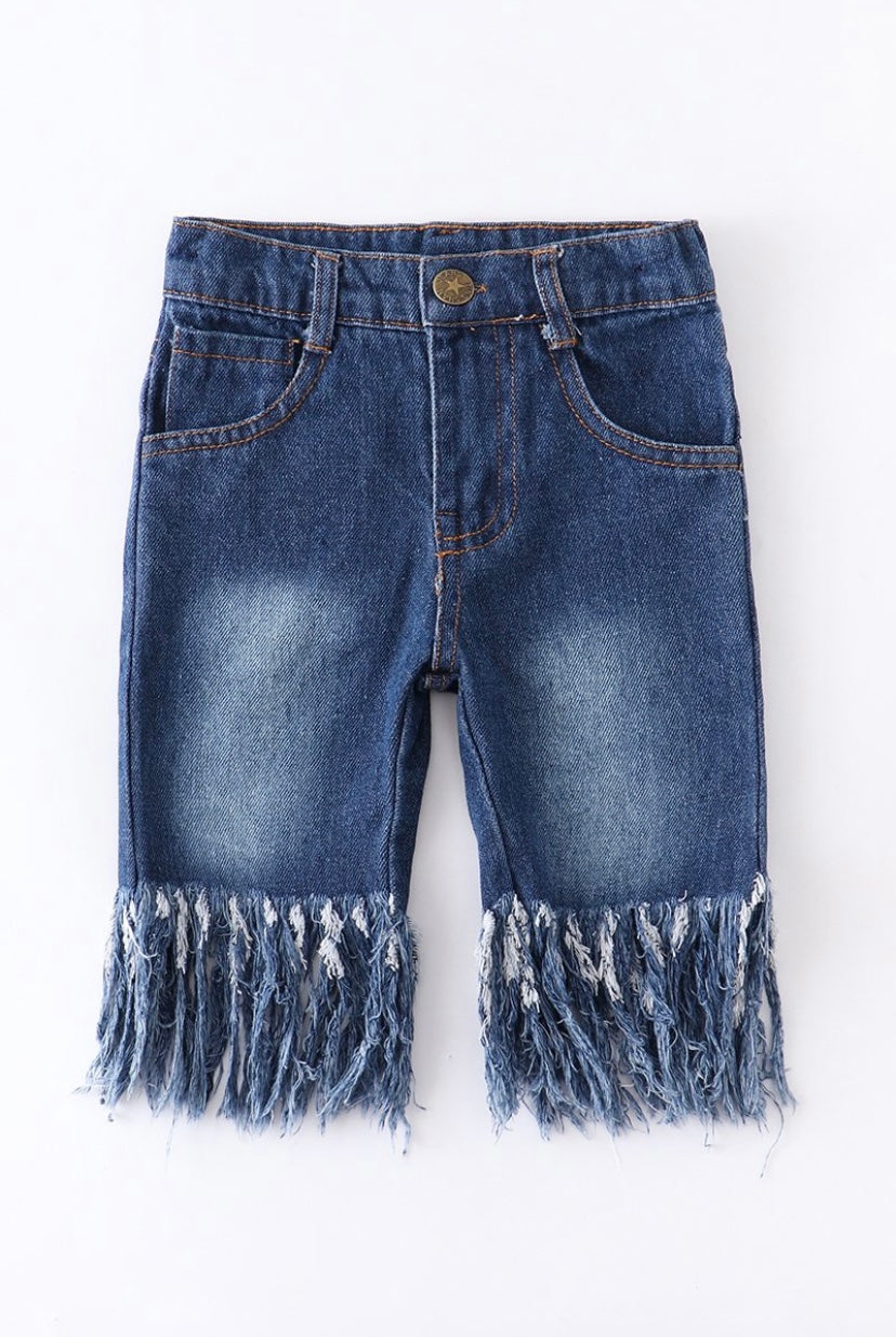 Dark Wash Capri Tassel Denim Jeans