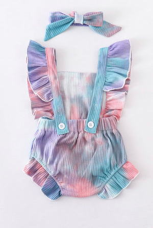 Tie Dye Flutter Baby Romper With Bow