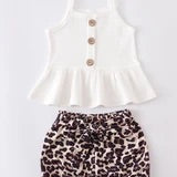 White Leopard Short Set - 3 Piece